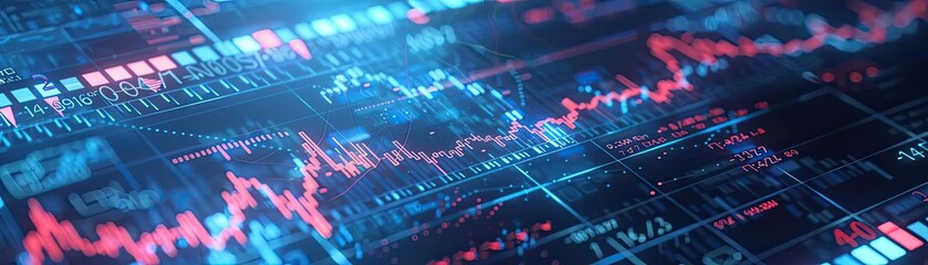 Poster - Abstract financial data visualization with vibrant colors and dynamic graphs representing market trends and trading activity.