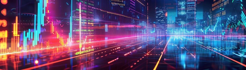 Poster - A vibrant, digital cityscape featuring colorful lights and futuristic elements, perfect for technology and innovation themes.
