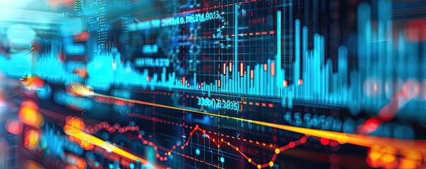 Aufkleber - Abstract digital data visualization with vibrant graphs and charts representing financial trends and statistics in a futuristic style.