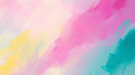 Poster - Soft pastel abstract painting blending pink, yellow, and turquoise hues with smooth brush strokes in a vibrant artistic expression