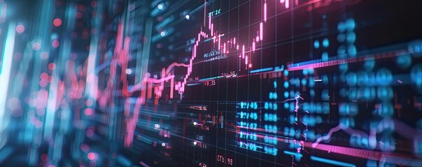 Aufkleber - Abstract financial data visualization with bright pink and blue lines, representing stock market trends and digital analytics.