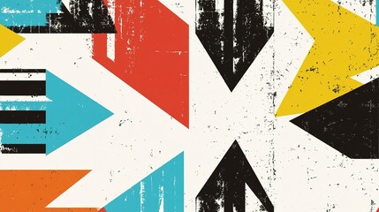 Poster - Colorful abstract geometric design featuring vibrant arrows and shapes on a textured background