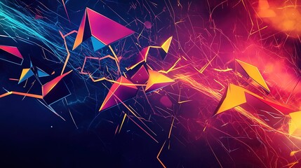 Poster - Abstract geometric shapes with glowing colors on a dark background