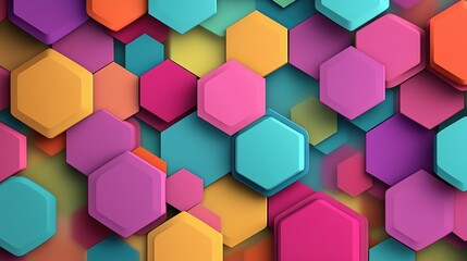 Poster - Colorful hexagonal patterns created with bright shades of blue, pink, orange, and purple arranged in an abstract design