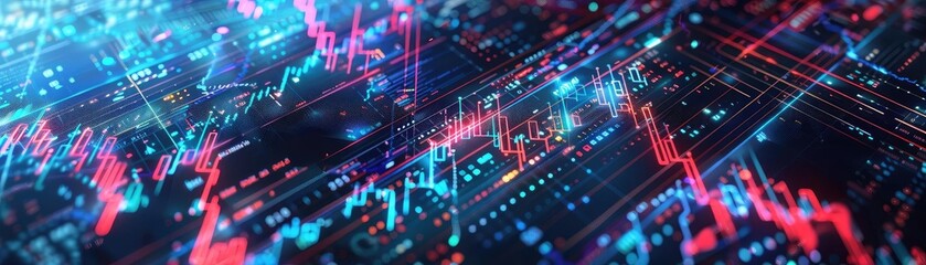 Poster - Dynamic stock market visualization with vibrant data charts and glowing trends. An engaging depiction of financial analysis and trading.