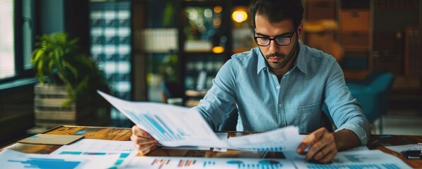 Poster - A focused professional analyzes charts and graphs in a modern workspace, highlighting data-driven decision-making.