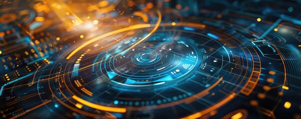 Poster - Futuristic technology background featuring glowing circuits and digital patterns, ideal for innovation and tech-themed projects.