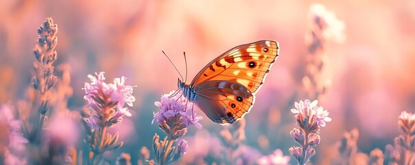 Canvas Print - Butterfly on Flower in Meadow - Photographic Image