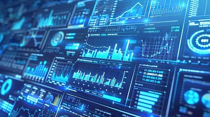 Poster - Futuristic data dashboard displaying visual analytics and performance metrics in a high-tech environment.