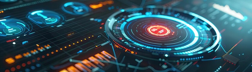 Poster - Futuristic digital interface design showcasing interactive technology and vibrant data visualization elements.