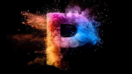 Poster - Colorful smoke explosion forming the letter P against a black background