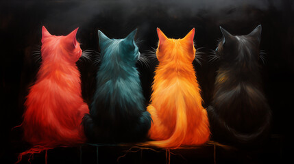 Wall Mural - Cats Lined Up Side by Side Back and Front, Abstract Image, Texture, Pattern Background, Wallpaper, Cover and Screen of Smartphone, Cell Phone, Computer, Laptop, 9:16 and 16:9 Format