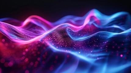 Poster - Colorful waves of light in abstract formation with shimmering particles at night