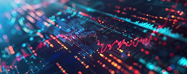Poster - Colorful digital graph depicting data trends and statistics with vibrant visual effects, ideal for technology and finance themes.