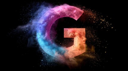 Poster - Colorful explosion of dust forms a large letter G against a dark background