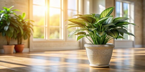 Wall Mural - Close-up of a lush houseplant in a serene room setting, houseplant, indoor, green, foliage, potted, plant, decor, interior, room