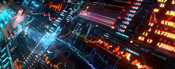 Poster - Abstract digital data visualization with vibrant charts and graphs representing financial trends and market analytics.
