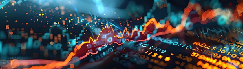 Poster - Dynamic financial graph depicting data trends, growth, and analysis in a vibrant digital environment.