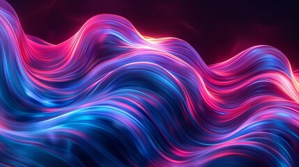 Poster - Colorful abstract waves in vibrant hues of blue and pink illuminated by soft light