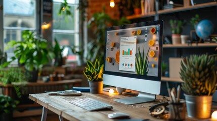 Poster - computer displaying a colorful set in a modern office environment