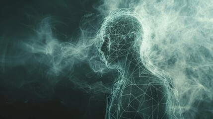 Poster - Geometric a human figure complex network against a dark with subtle light effects