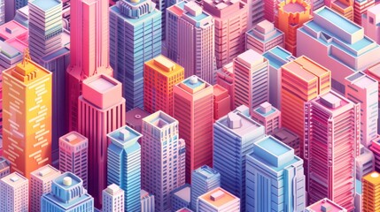 Poster - geometric building shapes and a minimalist color emphasize the city