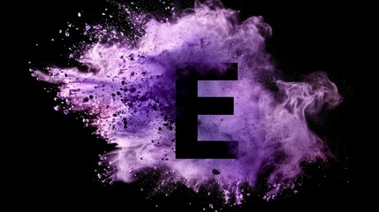 Poster - Colorful purple smoke explosion with letter E in the center on a black background