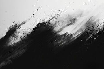 Poster - Abstract black and white brush strokes creating dynamic texture and movement on canvas in a minimalist style