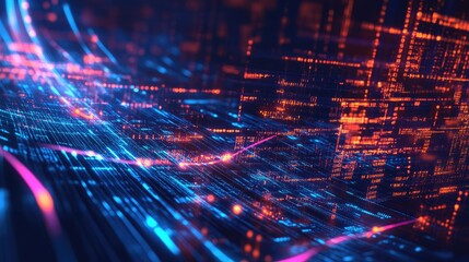 Poster - Abstract digital waves and circuits representing data transfer in a business environment. -