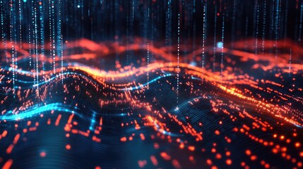Poster - Abstract digital waves and circuits representing data transfer in a business environment. -