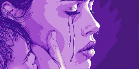 Wall Mural - A mother's tear-streaked face, etched with anguish and pain as she clutches her child close to her heart. 