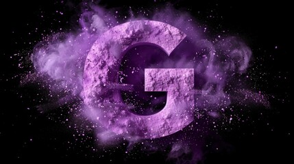 Poster - Purple powder explosion forming a bold letter G on a black background