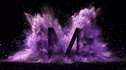 Poster - Purple powder explosion creating the letter M in a dramatic display