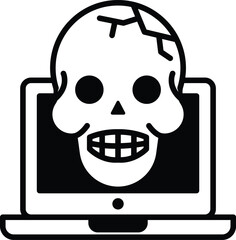 Wall Mural - A skull is on a laptop screen. The skull is smiling and has its mouth open. The skull is surrounded by a black border