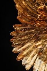 Sticker - Vibrant golden feather wings, blurred background, textured design.