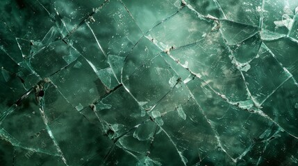 Poster - Shattered glass texture with green hues in natural light