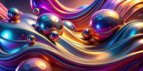 Fluid metallic shapes in vibrant colors for an abstract  background, abstract, fluid