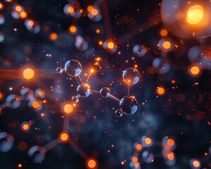 Leinwandbilder - A vibrant visualization of molecular structures illuminated by glowing particles, showcasing the beauty of science and chemistry.