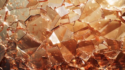 Poster - Shattered glass fragments reflecting warm light during a dramatic sunset