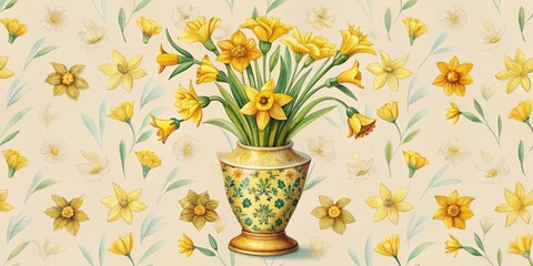 Golden daffodils blooming elegantly in a decorative vase.