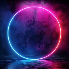 Poster - Neon Glowing Circle. Blue and Pink Glow Frame on Textured Background