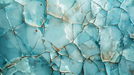Poster - Textured turquoise glass with intricate cracks showcasing natural patterns and colors