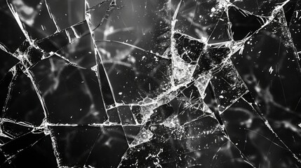 Poster - Shattered glass with intricate cracks illuminated by soft light
