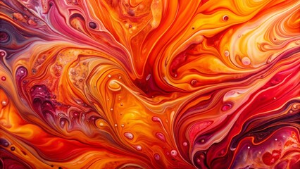 Poster - Vibrant orange, pink, and red liquid acrylic artwork flows and splashes, creating a unique abstract mixing paint effect backdrop with a mesmerizing fluid art texture.