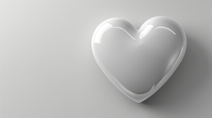 Poster - Shiny white heart sculpture on a smooth surface in a minimalist setting