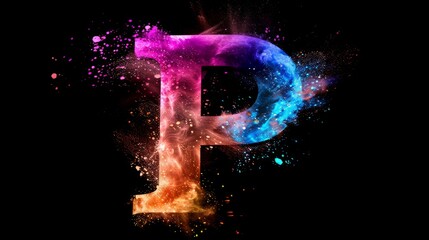 Poster - Colorful abstract letter P design with vibrant splashes and cosmic elements
