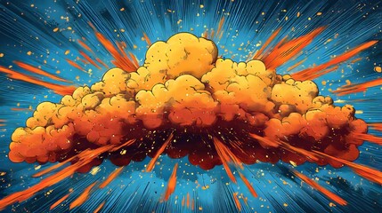 Wall Mural - big bang explosion cloud expanding from center over blue background