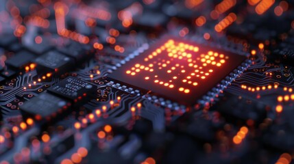 A dynamic of QR code glowing or chip futuristic digital sparks with bokeh