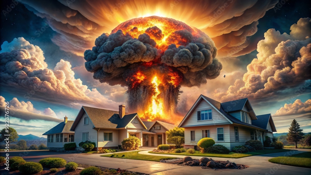 Implosion Nuke Vibrant digital art depiction of a massive nuclear mushroom cloud ...