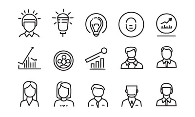 Fototapete - set of silhouette people icons concept , trendy line style graphics web icon for Business, ecommerce, finance,  sport collection isolated Vector illustration